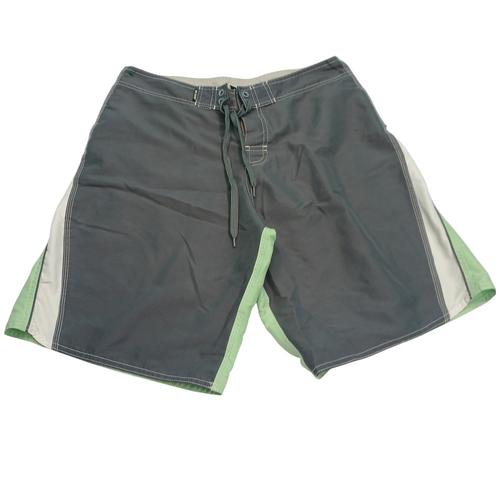 RSSURF‎ Board Shorts 34 Grey Green Colorblock Surf Swim Trunks Beachwear